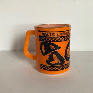 Vintage Canadian Arctic Inuit Themed Orange Federal Milk Glass Coffee Mug