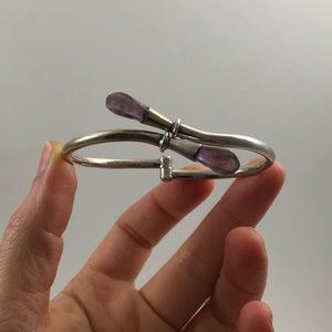 Vintage Modernist Mexican Sterling Silver and Amethyst Bypass Bangle Bracelet