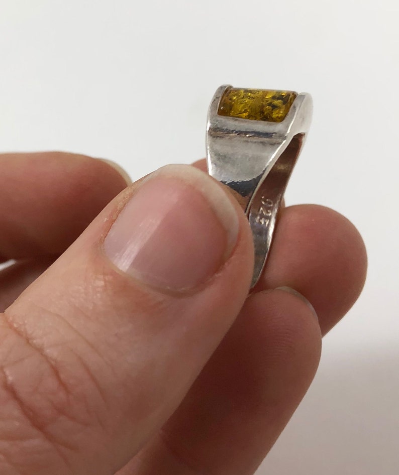 Vintage Sterling Silver Modernist Amber Ring