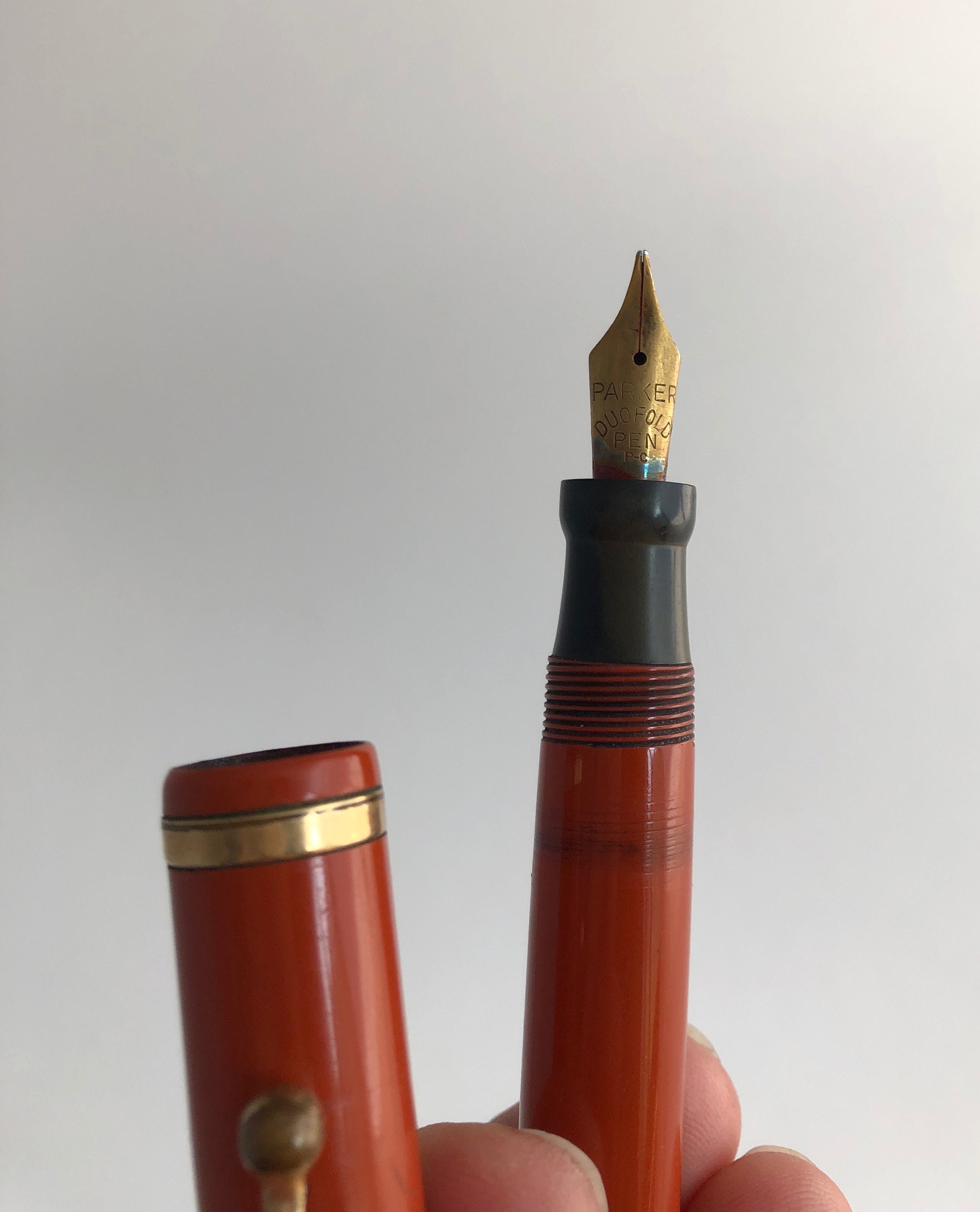 Antique 1920s Parker Duofold Lucky Curve Junior Red Orange Antique 1920s Parker Duofold Lucky Curve Junior Red Orange