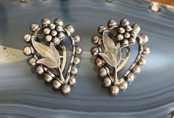 Antique 1920s Silver Tone Floral Dress Shoe Clips