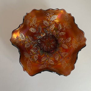 Antique Fenton Holly Patterned Amethyst Carnival Glass Bowl