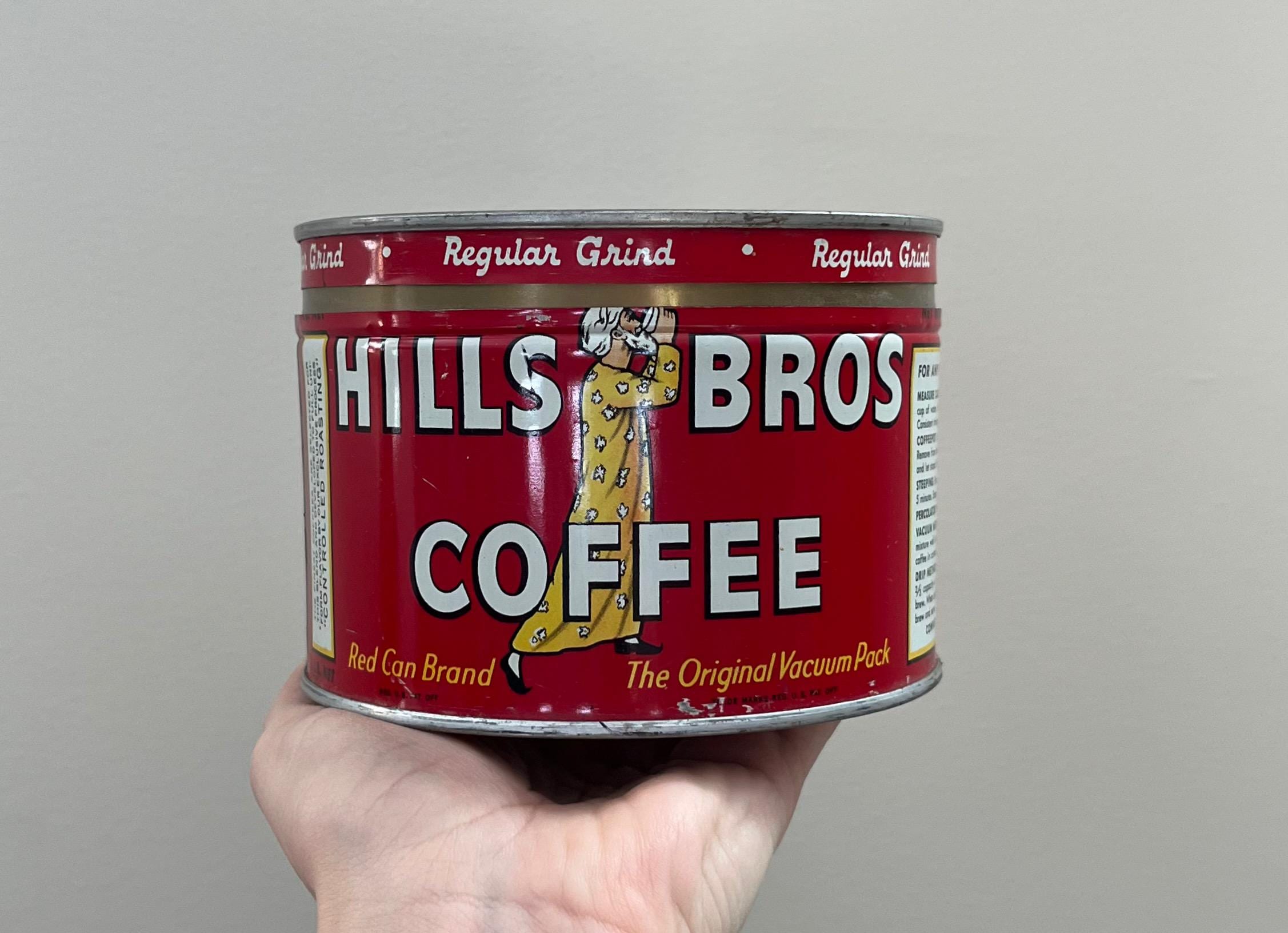 Vintage Hills Bros 1/2 LB Coffee Tin With Lid Advertising