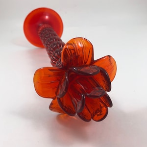 Stunning 1920s Murano Salviati Venetian Rose Glass Flower Candle Holder in Vivid Red Orange