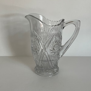 Antique EAPG Pressed Glass Juice Pitcher Diamond Fan Hobstar