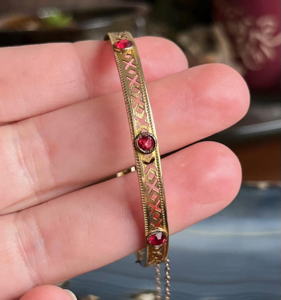Antique Victorian Gold Filled Paste Ruby Small Ch… - image 8