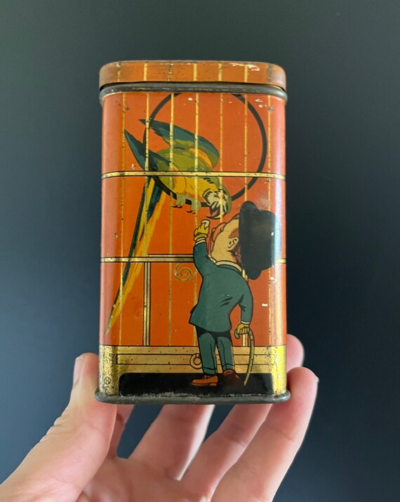 Set of 3 Antique 1920s Sharps Super Green Toffee Tins Parrot in a