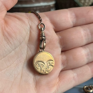 Antique Victorian Rose Gold Filled Engraved Round Fob Locket Pendant