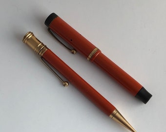 Antique 1920s Parker Duofold Lucky Curve Junior Red Orange
