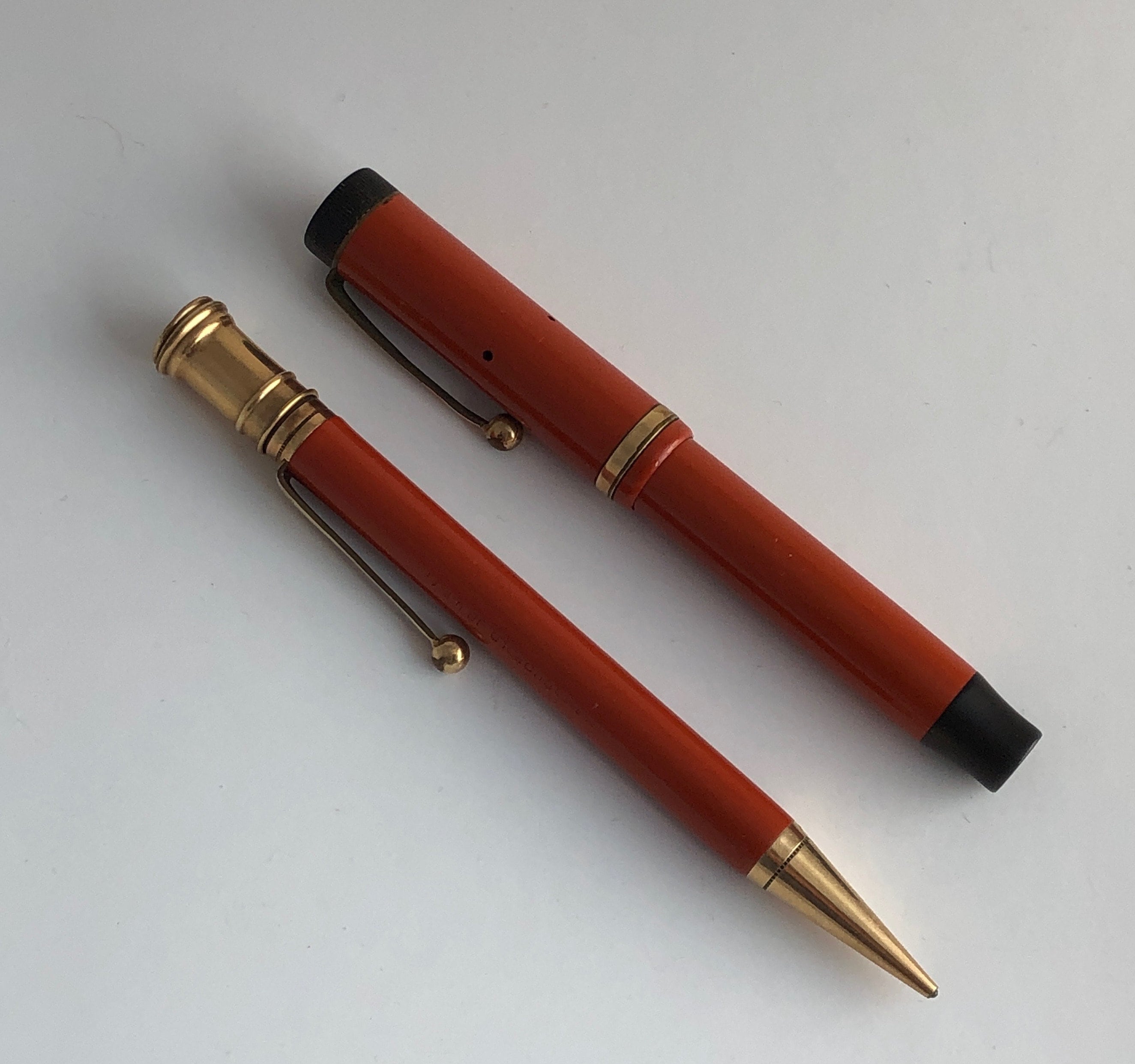 Antique 1920s Parker Duofold Lucky Curve Junior Red Orange Black 