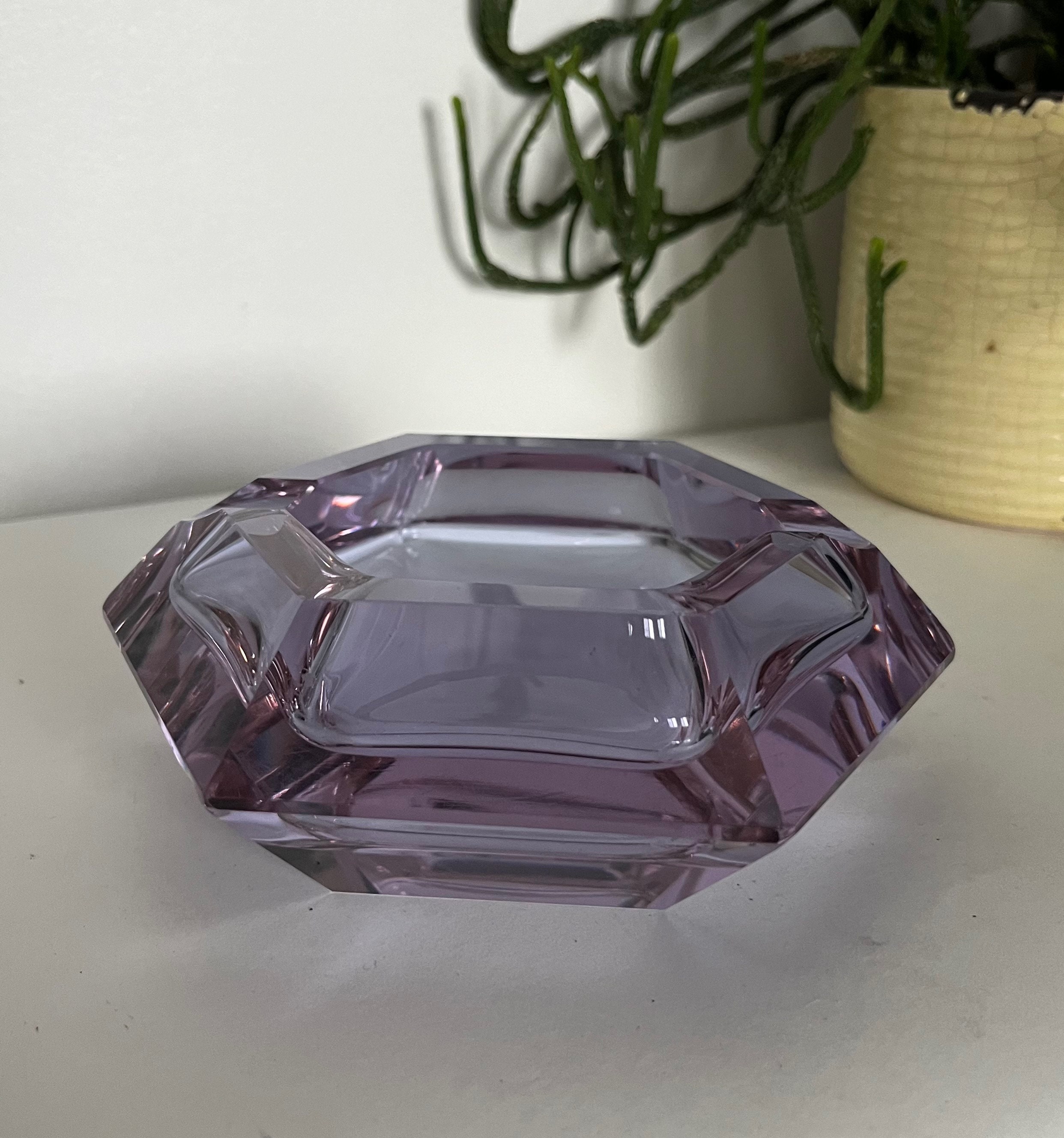 Vintage Art Deco Czech Moser Alexandrite Neodymium Glass Ashtray