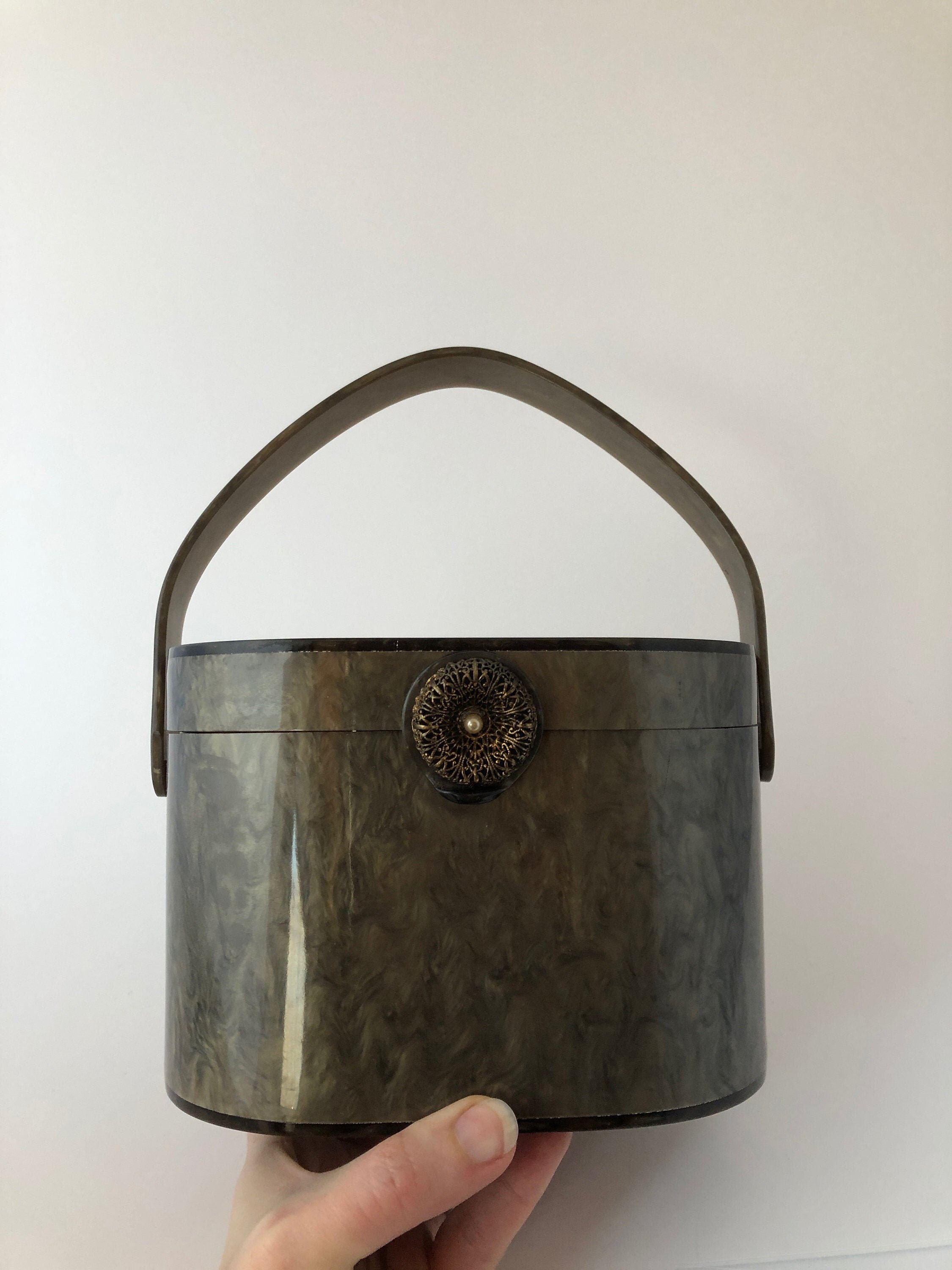 Vintage 1930s or 40s Grey Pearlized Lucite Box Purse Handbag 