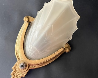 Vintage Art Deco Metal & Glass Wall Sconce
