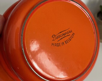 Vintage 1950s Descoware Belgium Cast Iron Orange Enamel Round