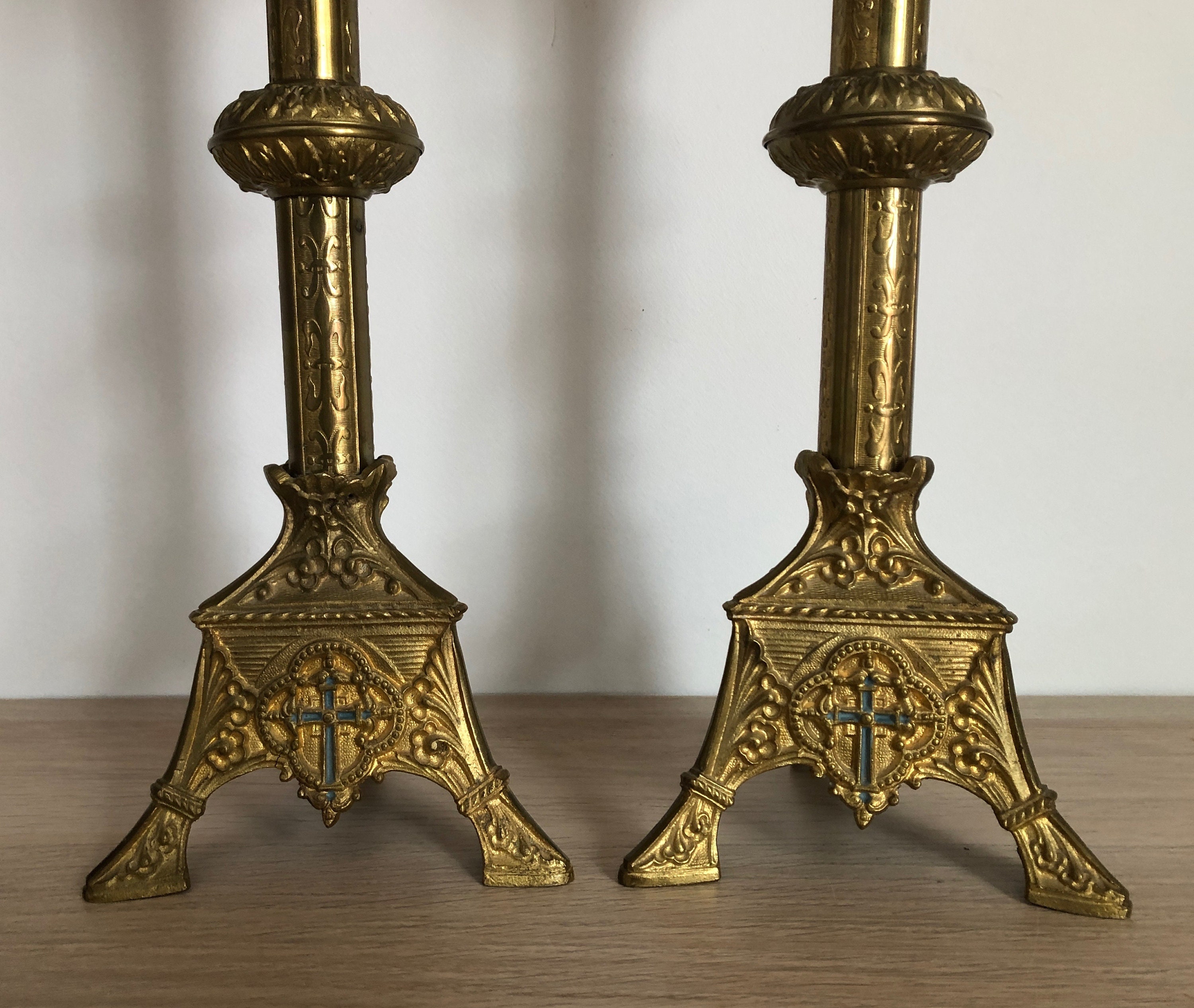 18th/19th Century Pair of Flemish/german Brass Pricket Candlesticks /  Candleholders, Antique 