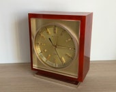 Vintage Mid Century Modern Space Age Bulova 1970s Lucite Mantel Clock