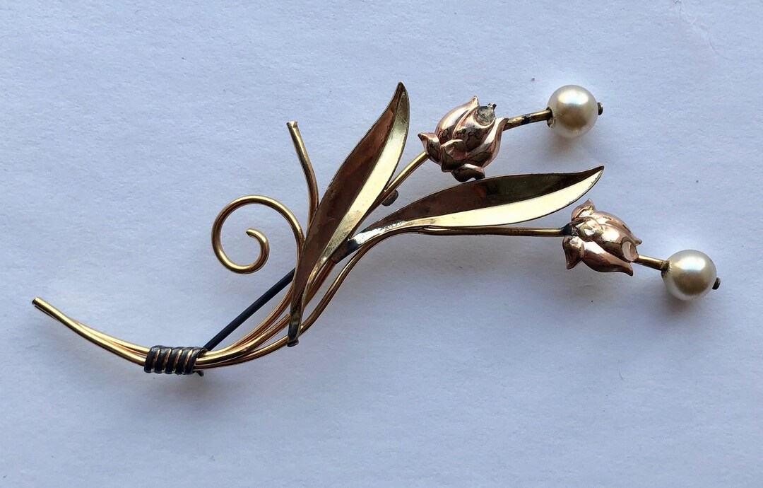 Broche Ancienne Art Nouveau/Art Déco En Acier - Bouquet De Perles, Bijou Vintage