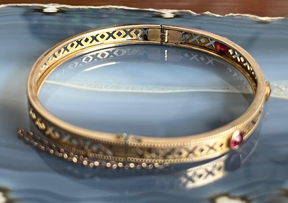 Antique Victorian Gold Filled Paste Ruby Small Ch… - image 4