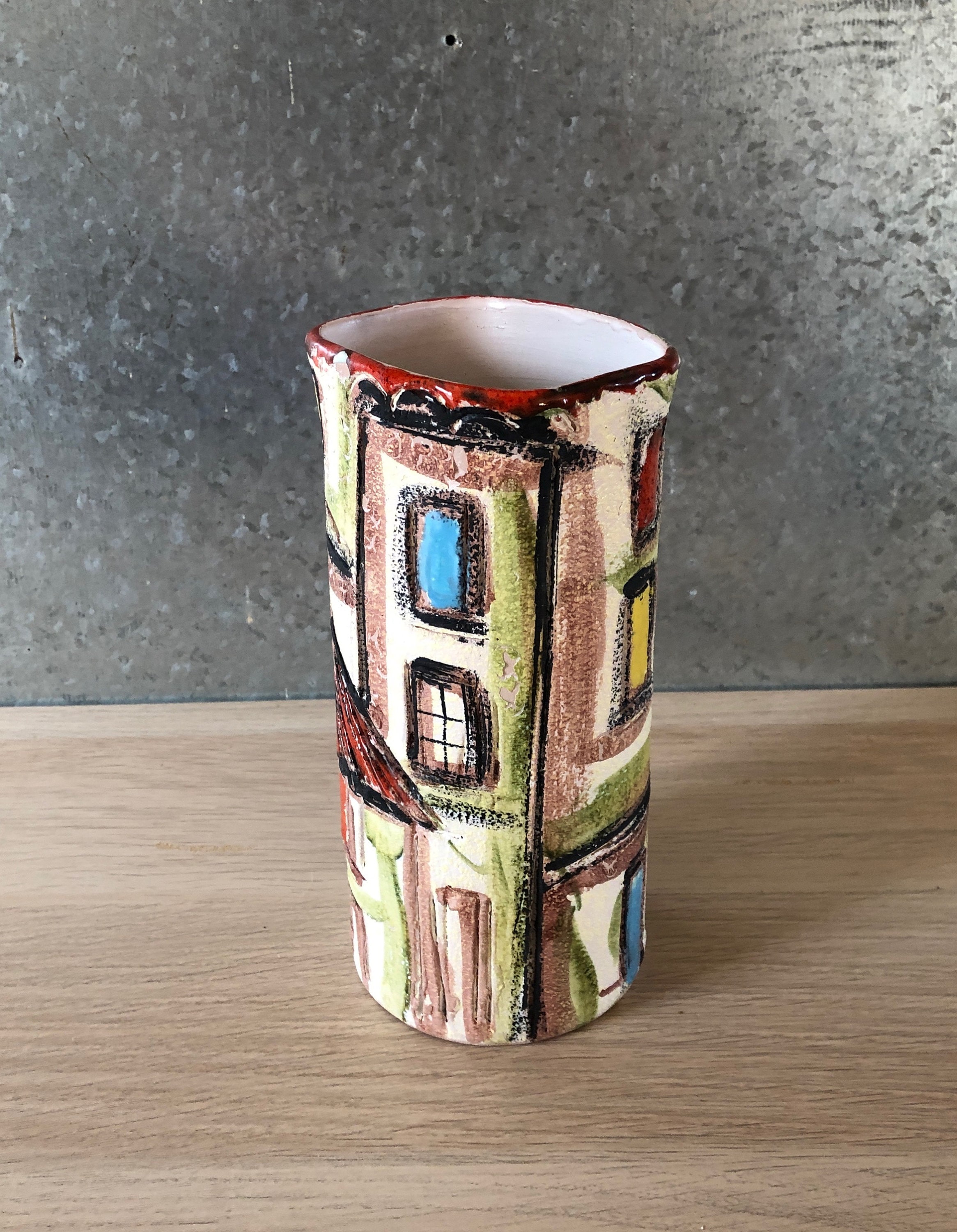 Vintage Mid Century Modern Italian Pottery Sgraffito Cityscape Etsy