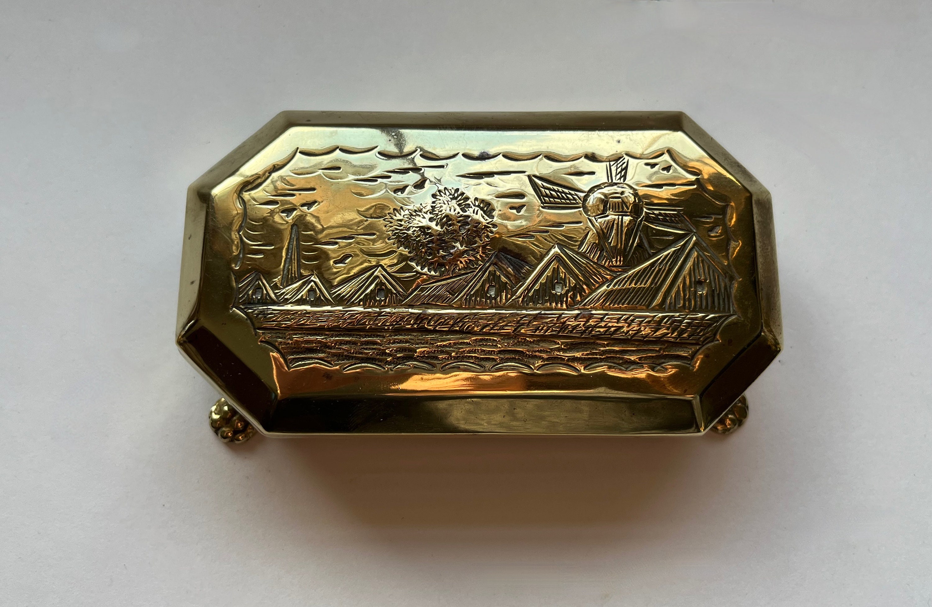 brass tobacco box Antique 18th Century Dutch Brass Tobacco Box
