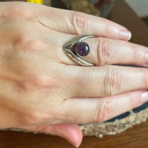 Vintage Modernist Balderas Taxco Mexican Sterling Silver and Amethyst Chevron Zig Zag Ring