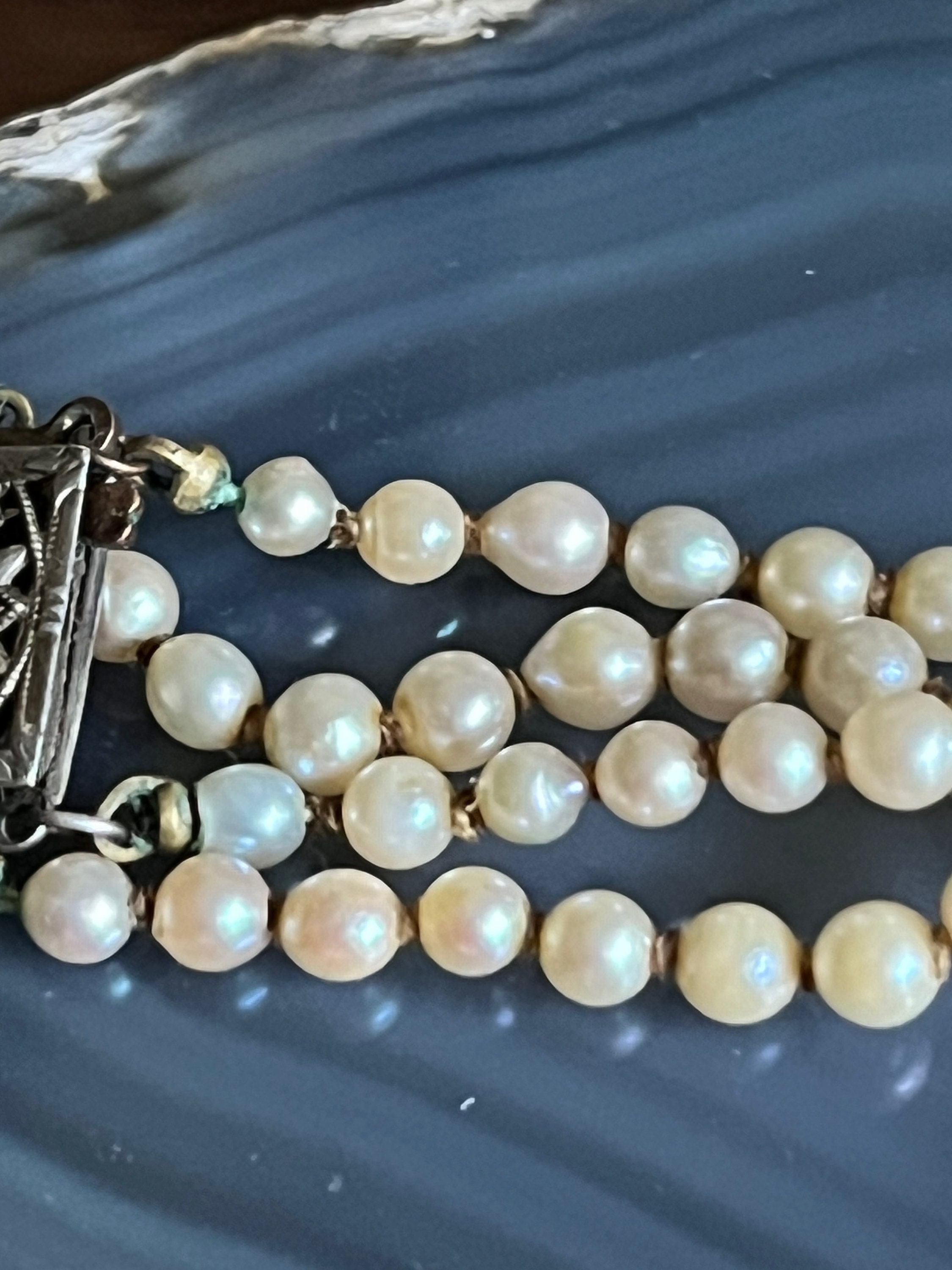 Collier Perles Nacrées Art Déco Double Rang - Fermoir Argenté Occasion TBE