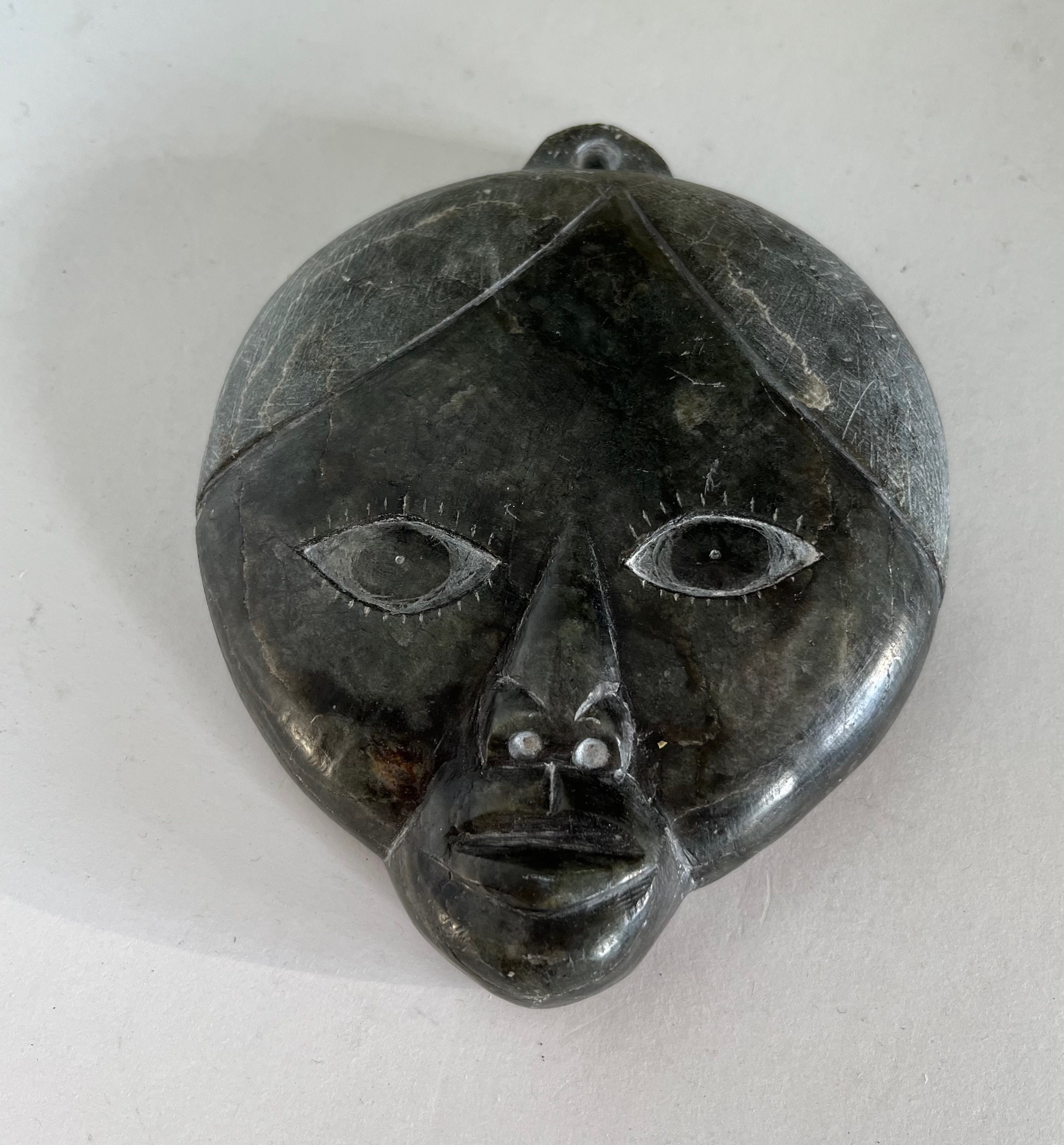 Unuit Mask Vintage Canadian Inuit Eskimo 1988 Parsa Nowra Soapstone Carving Face ...