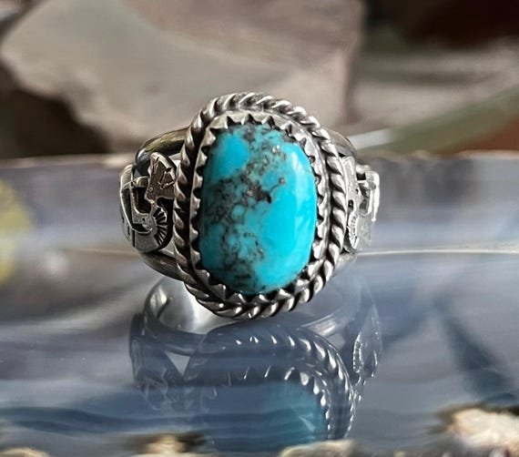 Vintage Large Native American Navajo Sterling Silver Turquoise