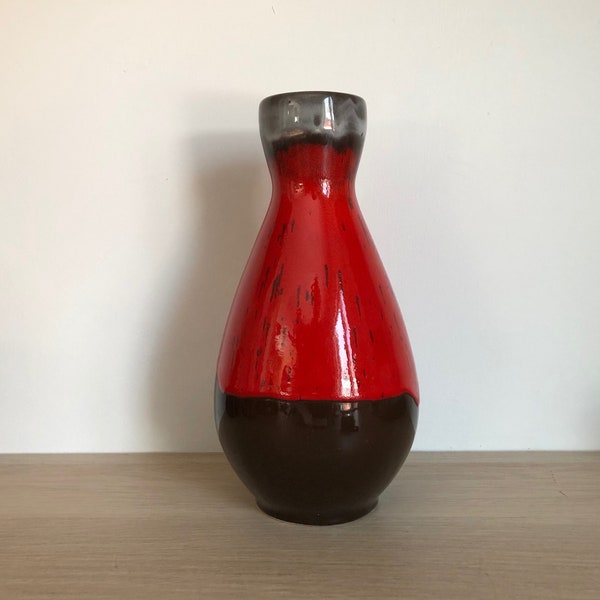 Vintage Mid Century 1970s Red Ceramic Fat Lava Era Vase