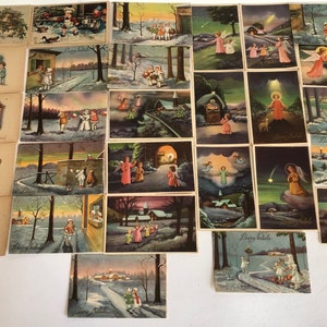 Lot de 28 cartes postales italiennes vintage de 1942 pour Noël, Buon Natale