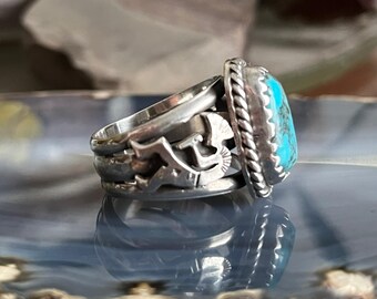 Vintage Large Native American Navajo Sterling Silver Turquoise