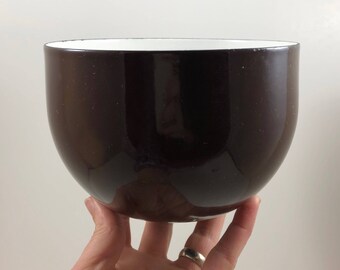 Vintage Mid Century Modern Finel Arabia Finland Kaj Franck Chocolate Brown and White Enamel Bowl