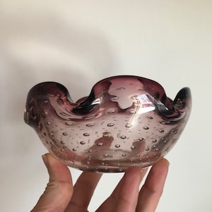 Vintage 1960s Amethyst Purple Bullicante Art Glass Bowl