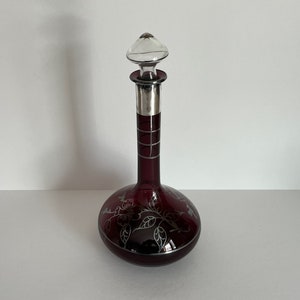 Vintage Antique Italian Venetian Amethyst Purple Sterling Silver Overlay Glass Genie Bottle Decanter