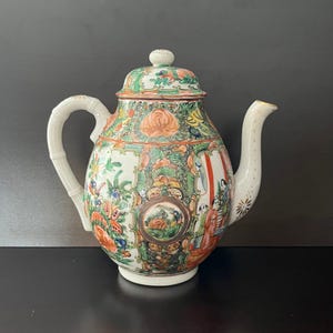Vintage Mid 20th Century Chinese Canton Famille Rose Porcelain Teapot