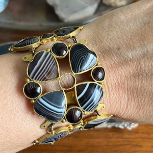 Antique Victorian Scottish Banded Agate Pinchbeck Bracelet AS FOUND