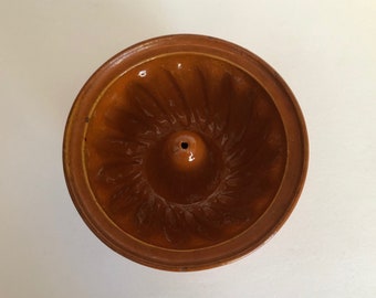 Antique Redware French Pottery Terra Cotta Bundt Pan Pudding Mold