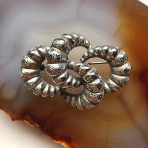Antique Victorian Registered JRH 1865 Engraved Ornate Silver Love Token Knot Brooch