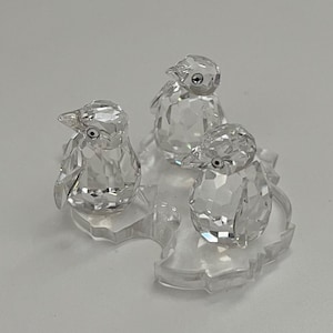 Vintage Swarovski Crystal Figurines 3 Baby Penguins on Ice Floe in