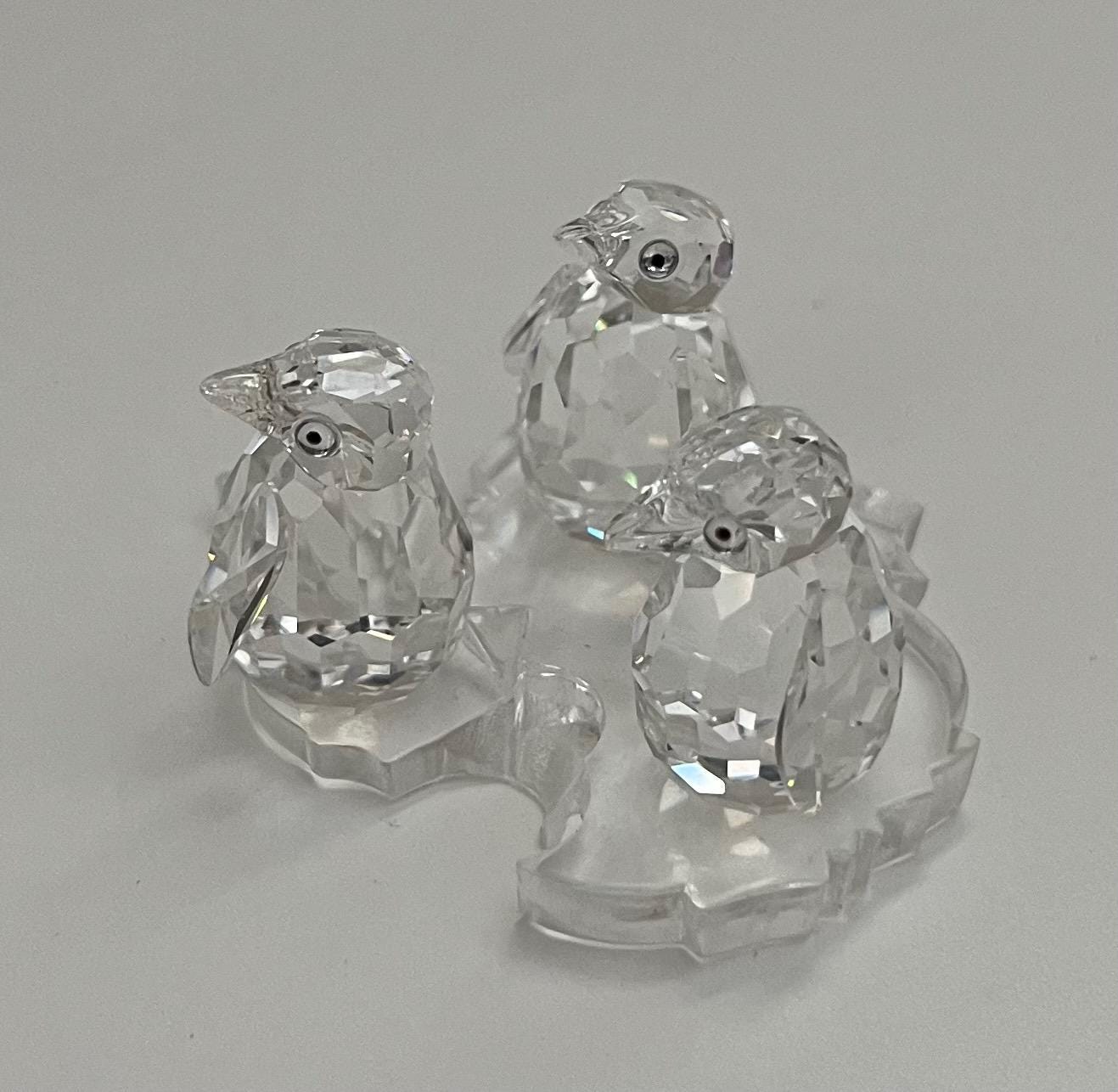 Vintage Swarovski Crystal Figurines 3 Baby Penguins on Ice Floe in