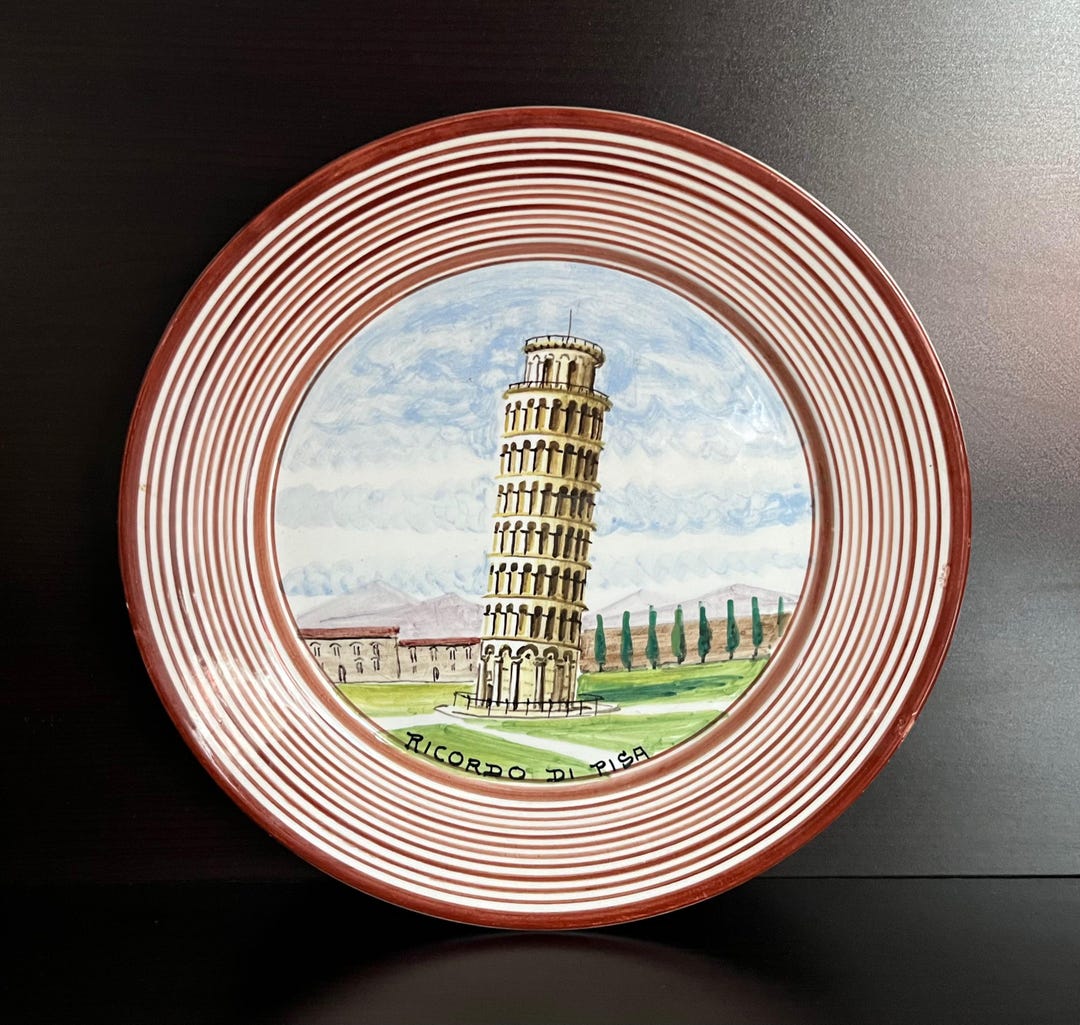 Vintage Italian Pottery Hand Painted Leaning Tower of Pisa Wall