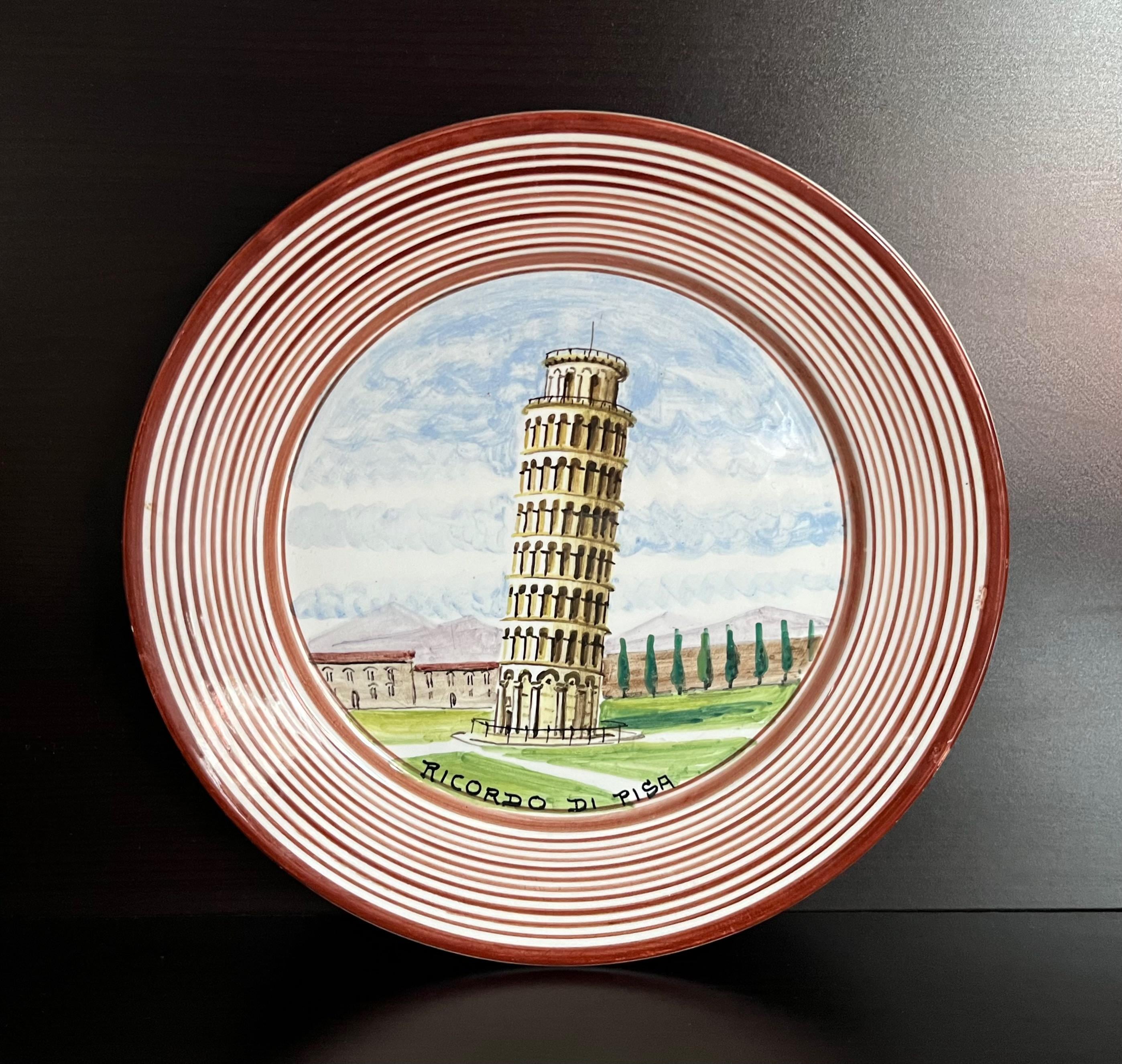 Vintage Italian Pottery Hand Painted Leaning Tower of Pisa Wall