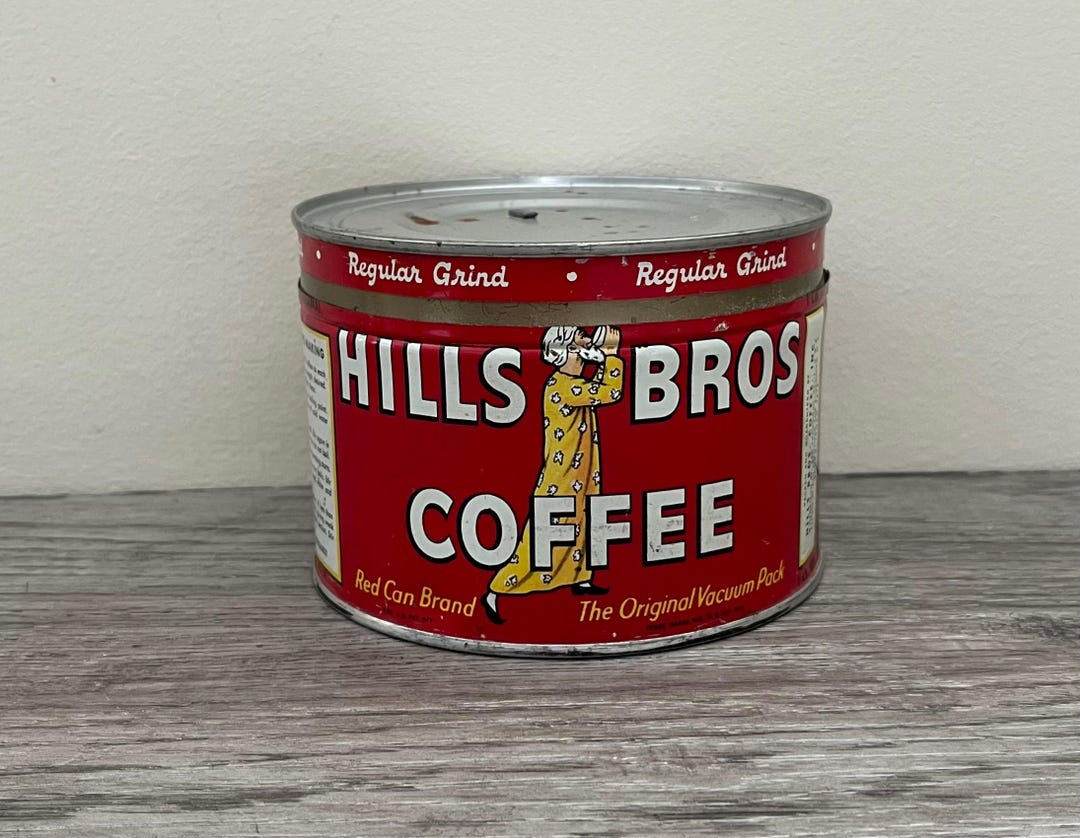 Vintage Hills Bros 1/2 LB Coffee Tin With Lid Advertising