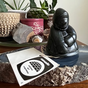 Vintage 1985 Canadian Inuit Inoucdjouac Soapstone Carving of a Man Joadamie Tuki