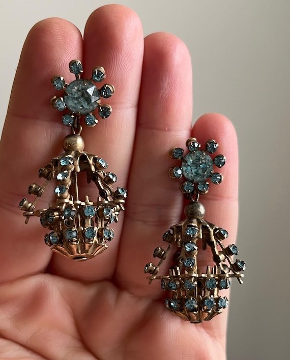 Boucles D’oreilles Gouttes Vintage – Pierre Bleue Et Strass – Style Rétro Et élégant