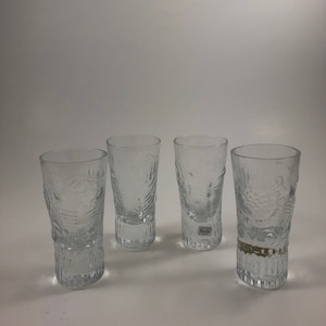Set of 4 Vintage Mid Century Kosta Boda Goran Wharff Textured Glass Dolam Shot Glasses