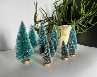 Set of 11 Vintage Flocked Mini Bottle Brush Christmas Trees