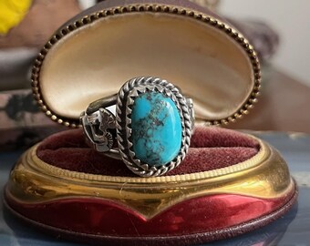 Vintage Large Native American Navajo Sterling Silver Turquoise