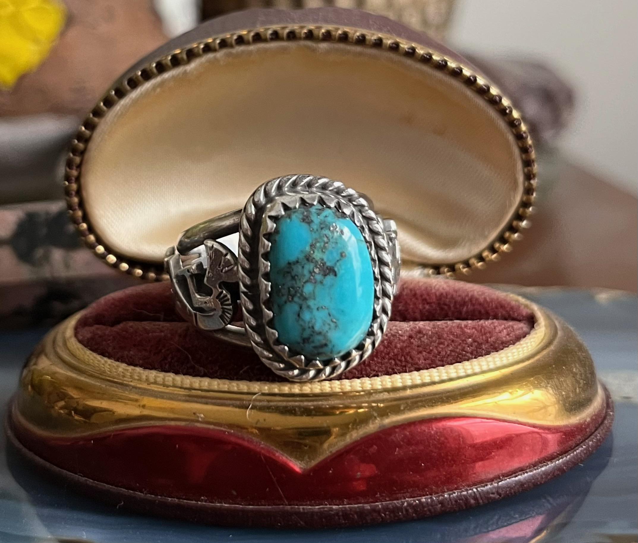 Vintage Large Native American Navajo Sterling Silver Turquoise