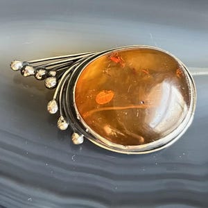 Vintage Sterling Silver Amber Modernist Brooch